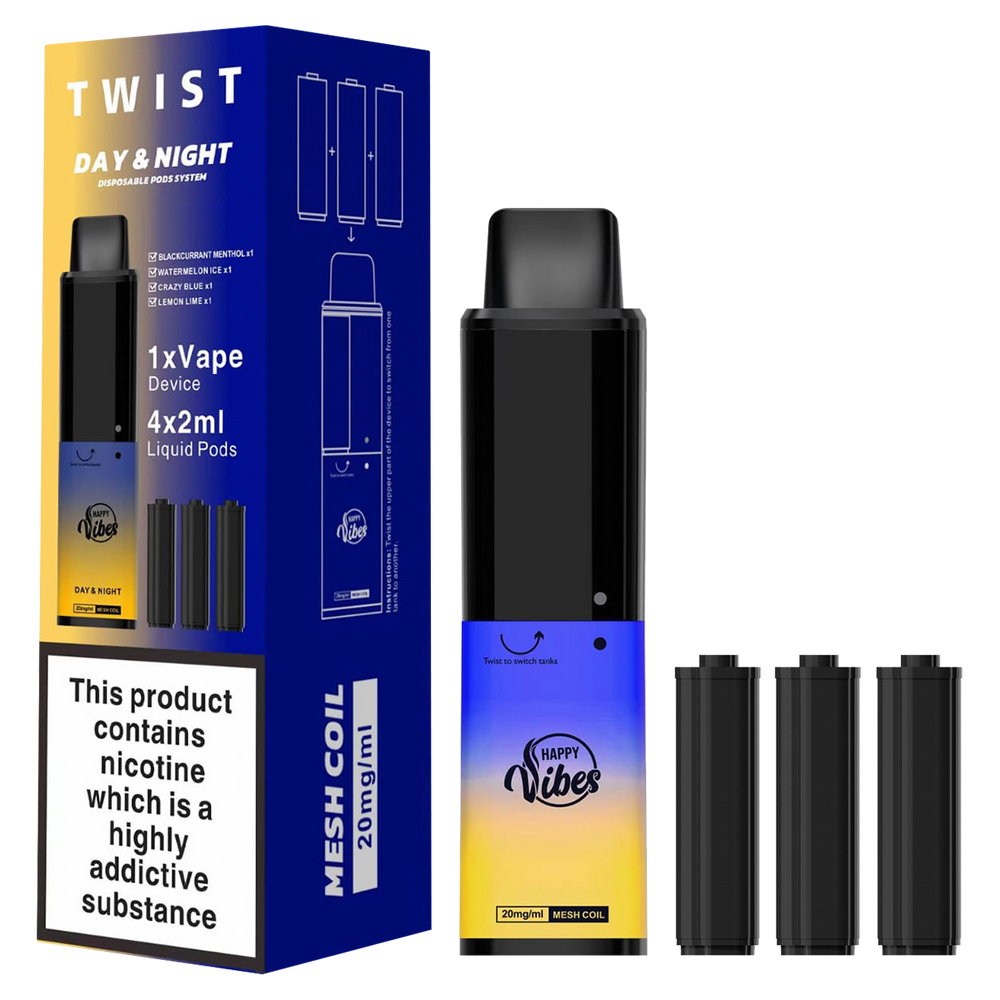 HAPPY VIBES TWST 2400 DISPOSABLE VAPE - 2400 PUFFS - 2% NIC - TPD COMPLAINT - MESH COIL - **(PACK OF 5)**